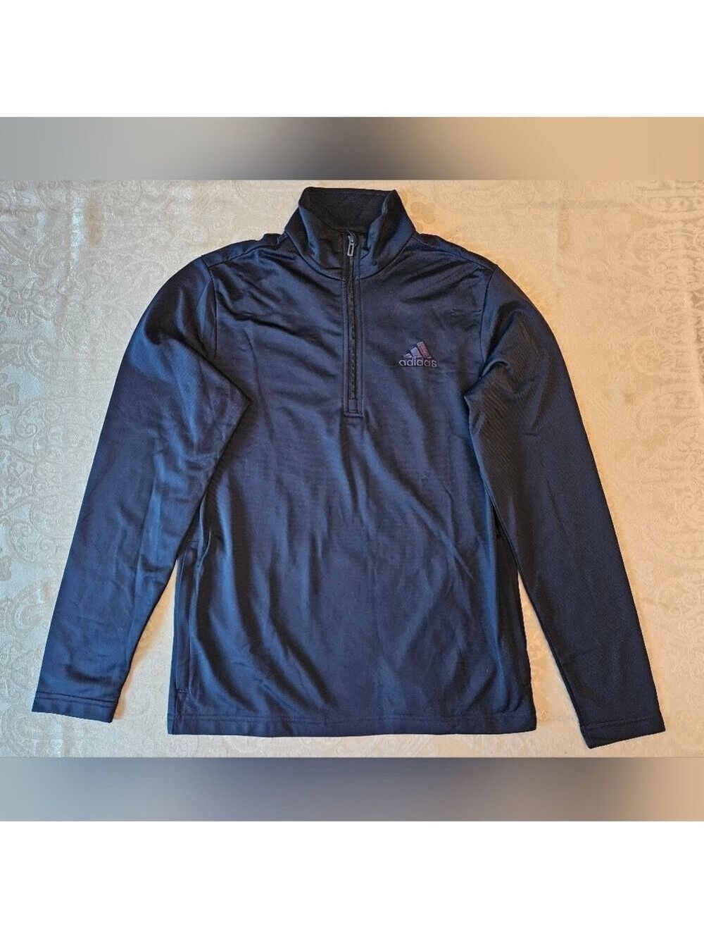 Men's Small Adidas Navy Blue / Grey Quarter-Zip Pullover, NWOT